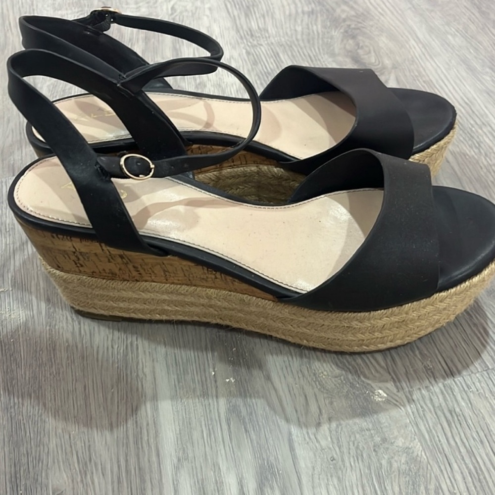 Black wedge heel sandals
